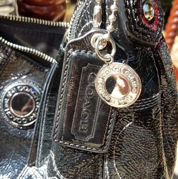 Black Patent Leather Bag with Embroidered Coach Cs - Picture 3 of 6